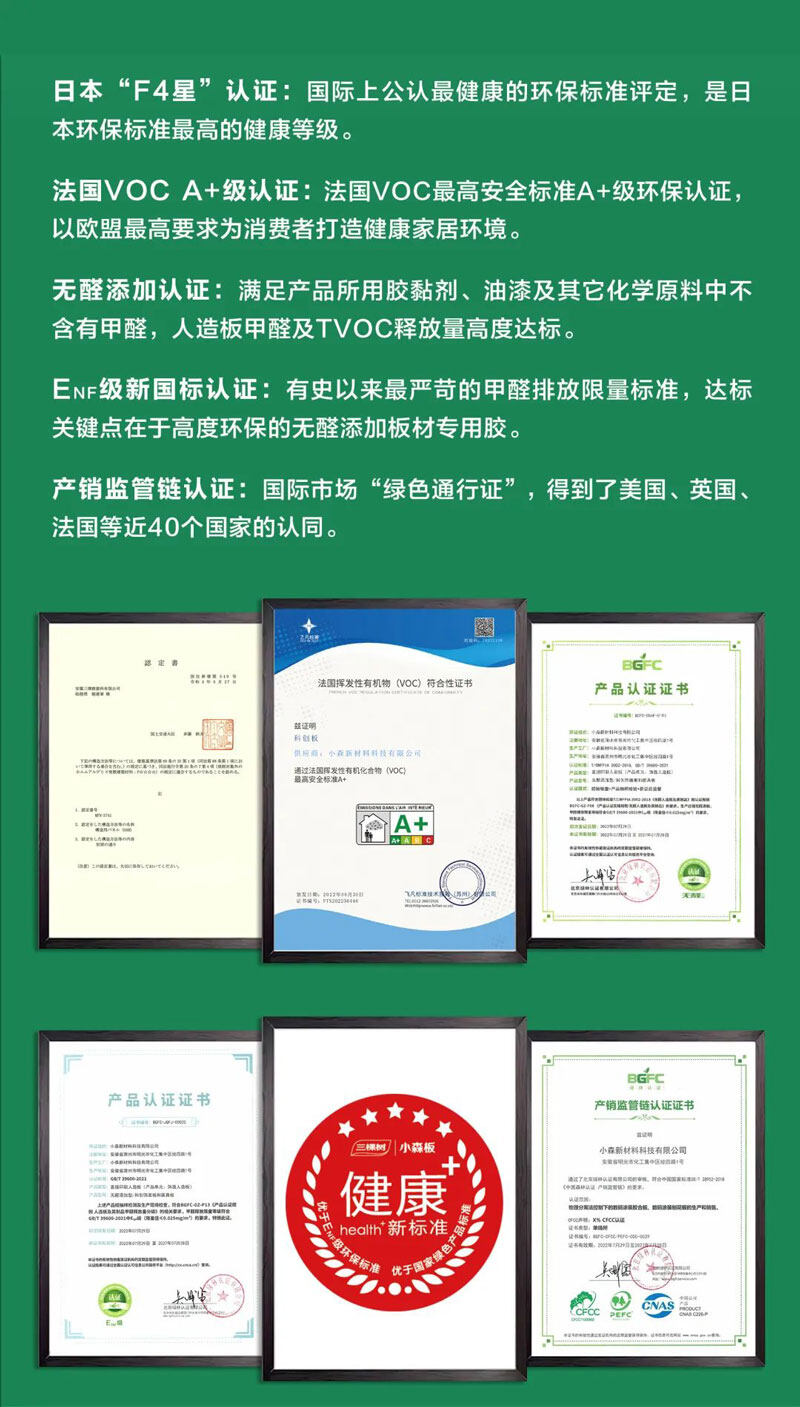 三棵樹小森板環保攻堅認證成果